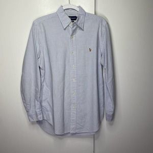 Ralph Lauren Light Blue Striped Classic Fit Cotton Long Sleeve Button Down 15
